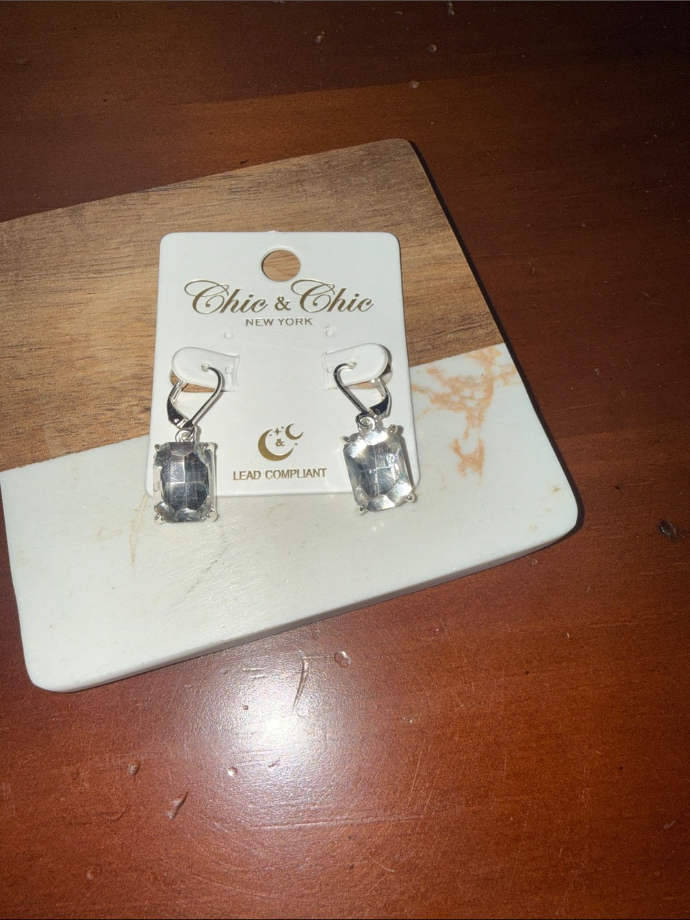 Chic & Chic New York Silver Clear Gem Drop Earrings